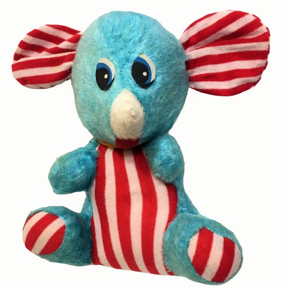 RARE Vintage Elephant Plush Blueberry Candy Stripe